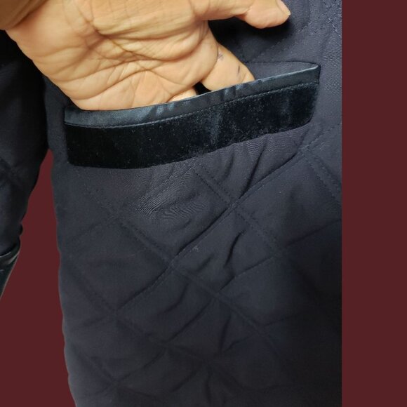 Vintage Billion Quilted Jacket With Velvet Collar Front Blue Navy Womens Size 7 - Picture 11 of 15